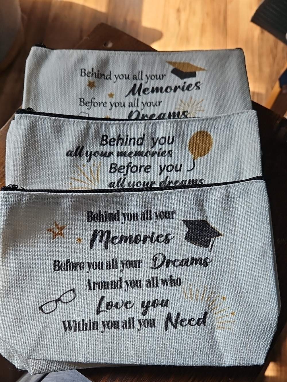 Canvas Graduation Pouch – White with Gold and Black Accents 6 Total